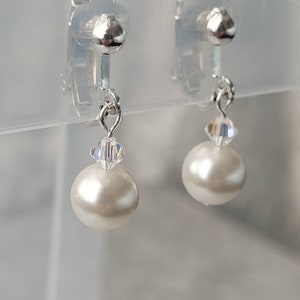 Dainty Preciosa Pearl and Crystal Clip On or Stud earrings various colours Gold Silver Rose Gold Plated