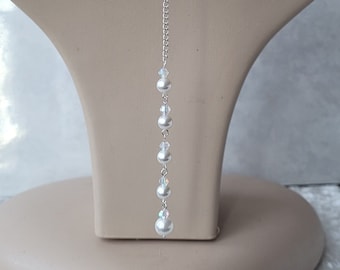 Necklace Back Drop clip on Attachment. Necklace Backdrop With Swarovski Crystal Pearls. Wedding Bridal Prom Silver Plated