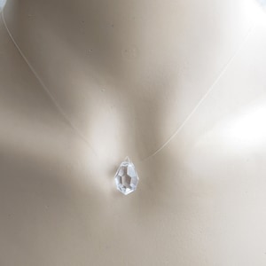 Invisible, Transparent Floating Illusion Necklace With A Preciosa Crystal Pendant. Simple Minimal Clear Preciosa Crystal Pendant Necklace