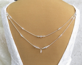 2 Row Crystal Back Necklace, Preciosa AB Crystal Silver Plated Back Chain.| For Low Back, Backless Wedding, Evening, Prom Dress
