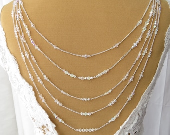 Crystal Back Necklace 5 Rows Back Chains, Bridal Back Drape Chain For Low Back, Backless, Open Back Wedding, Prom, Party Dress