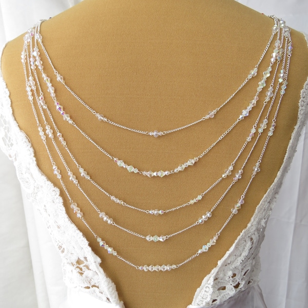 Crystal Back Necklace 5 Rows Back Chains, Bridal Back Drape Chain For Low Back, Backless, Open Back Wedding, Prom, Party Dress