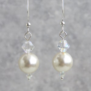 Silver Plated Preciosa Pearl Earrings. Pearl and AB Crystal  Silver Plated Hook Earrings. Choice Of 25 Different Colours