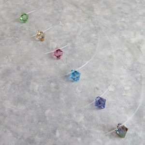 Transparent Invisible Illusion Floating Necklace with 6mm Swarovski Bicone Crystal Various Colours. Dainty Minimal Crystal Pendant Necklace