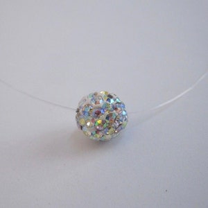 Shambala Disco Ball Floating Illusion Necklace. Transparent Invisible Necklace With A Single Shamballa Bead Pendant.