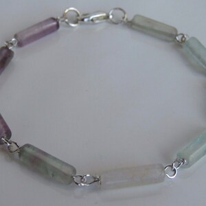 Silver Plated Fluorite Gemstone Bracelet. Tube beads