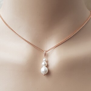 Round White Pearl Pendant Necklace, AB Crystal & White Preciosa Pearl Pendant On A Rose Gold Plated Chain. Bride, Bridesmaids Jewellery