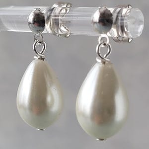 Teardrop Glass Pearl Earrings. Silver, Gold, Rose Gold Plated. Studs, Hooks, Clipons Dangle Drop Earrings. Weddings Bridesmaid Prom