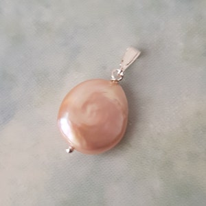 Peach Freshwater Pearl Pendant (No Chain). Baroque Pearl Charm To Add On To Your Necklace Chain or Bracelet. 925 sterling silver