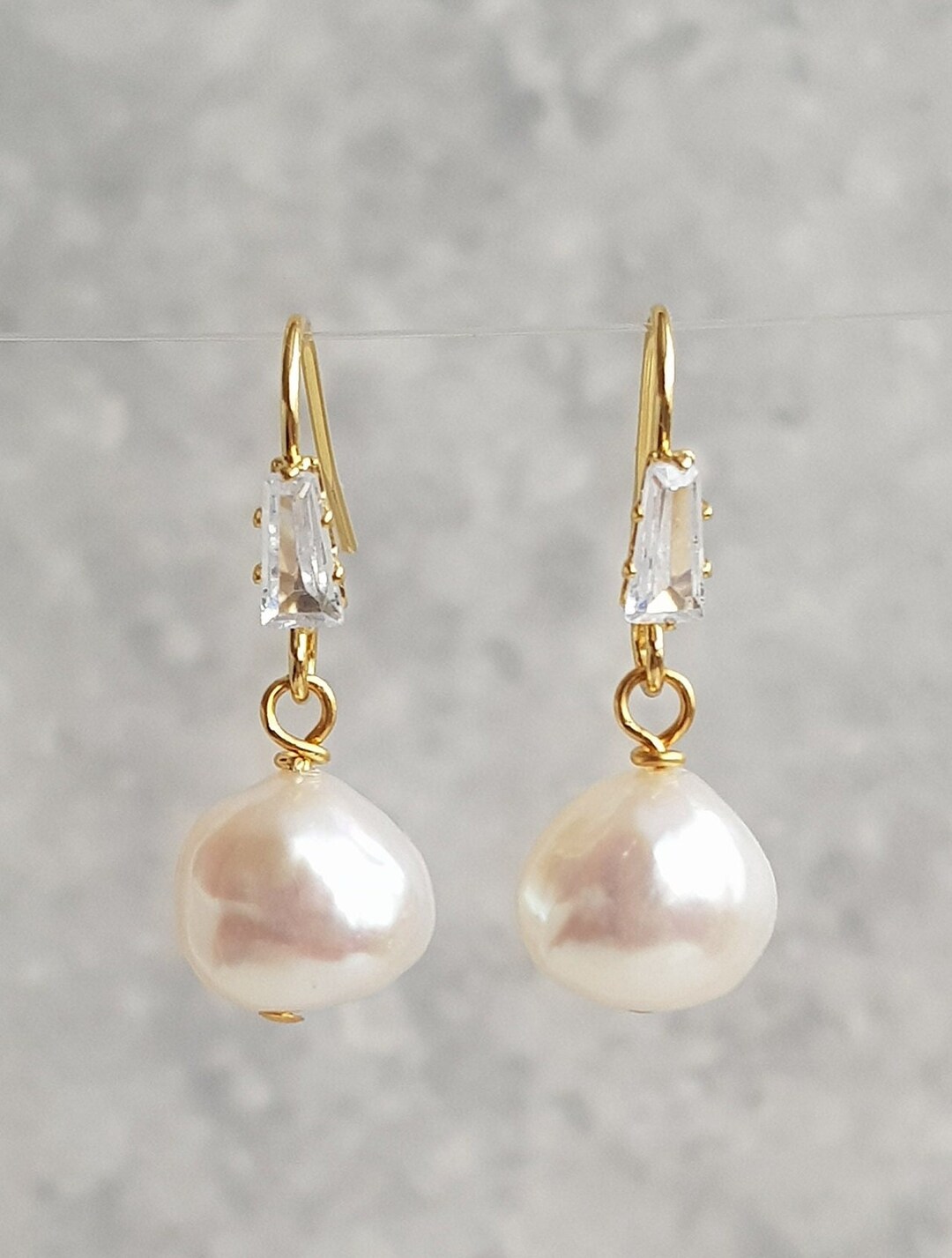 Tropfen Perlen & Gold Ohrringe / AA 26,5x3-13 Mm Weiß Barock Süßwasser Tropfen Perlen / Ohrhaken Ohrhaken / Hochzeitsgeschenk