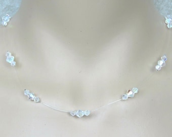 Colar de cristal de vidro AB com ilusão flutuante e translúcido invisível. Presente para casamento, noiva e madrinhas.