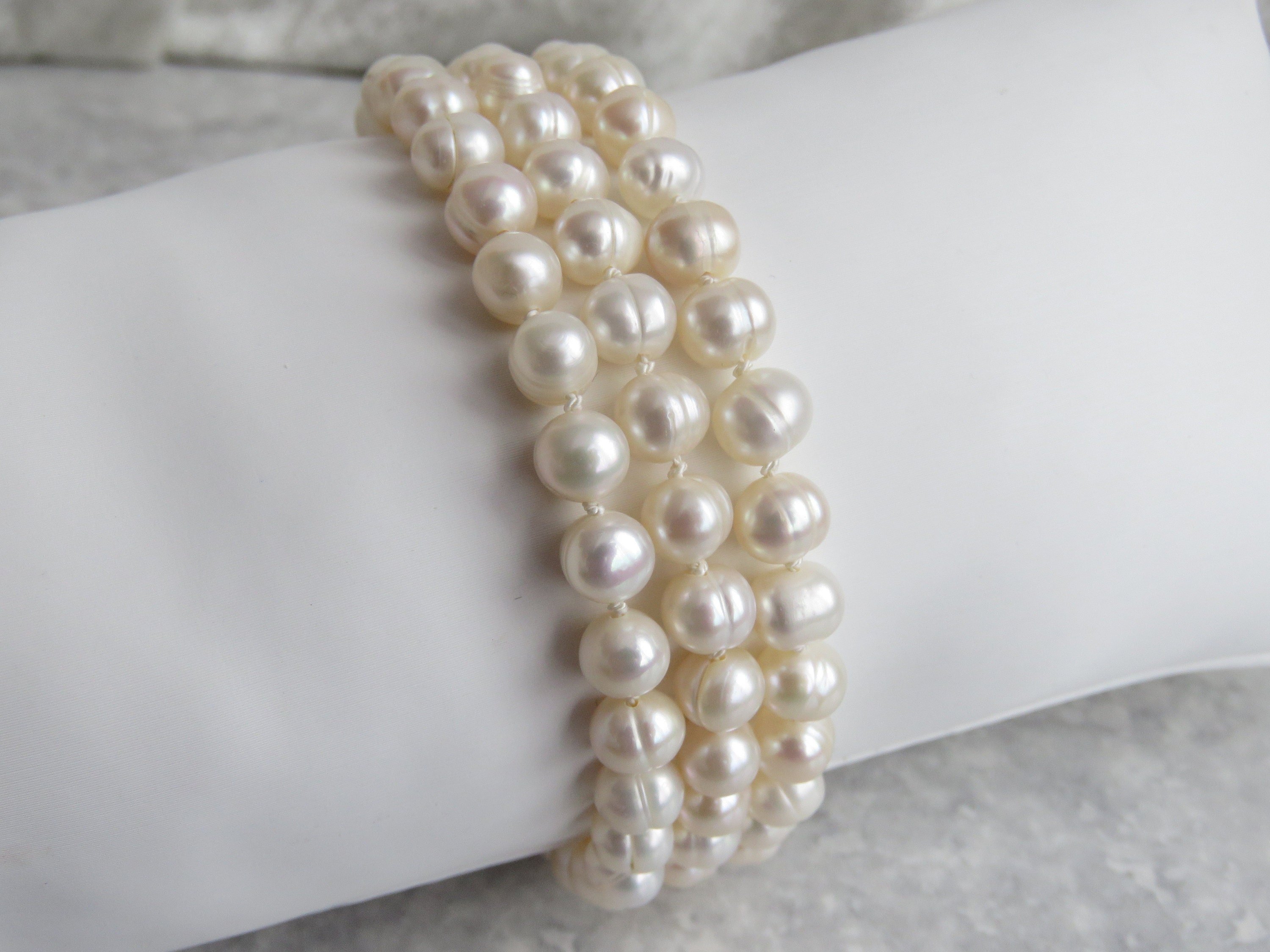 3 Row Pearl Bracelet with Princess Cut Crystals – Giavan