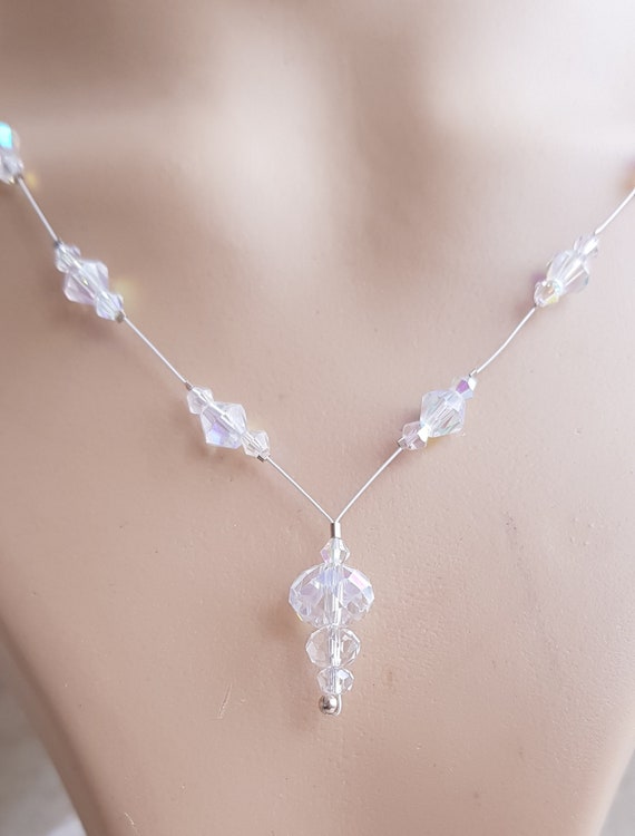 Collana, bracciale e orecchini in cristallo di vetro. Set di 3 gioielli fatti a mano. Gioielli da sposa, da sposa, damigella d'onore, da ballo di fine anno. - Italia