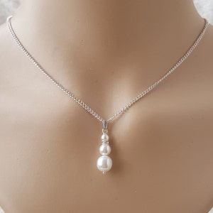 Round White Pearl Pendant Necklace, AB Crystal & White Preciosa Pearl Pendant On A Silver Plated Chain. Bride, Bridesmaids Jewellery