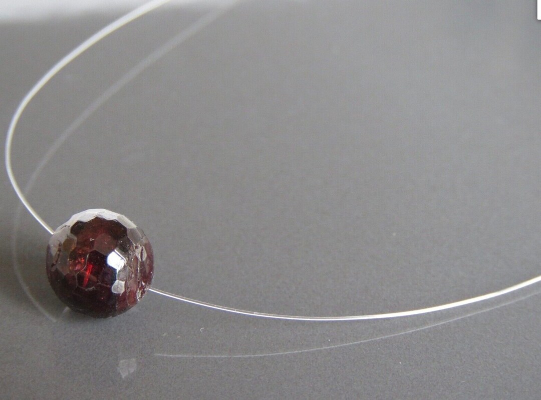 Floating Illusion Necklace With a Single Faceted Garnet Semi Precious ...