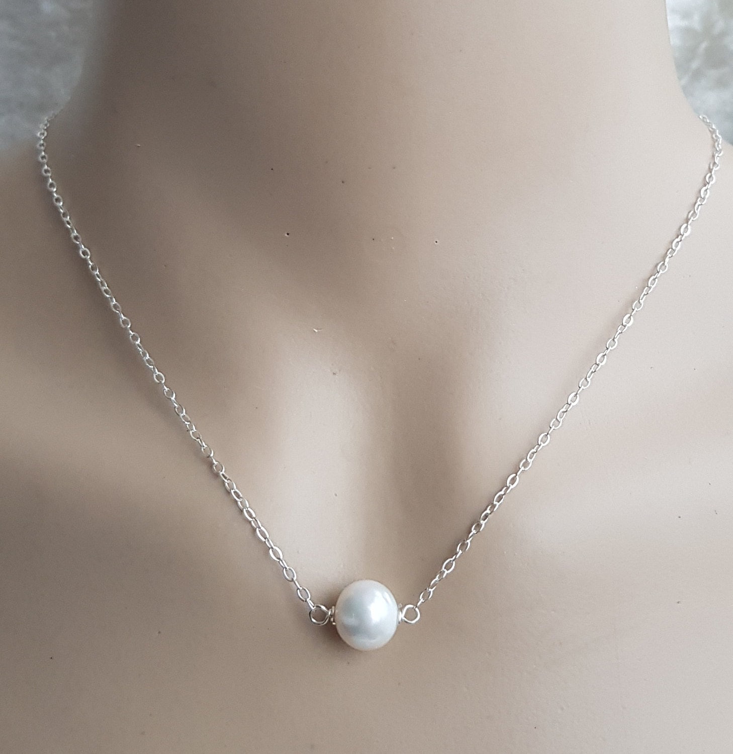 White Freshwater Pearl on a 925 Sterling Silver Chain