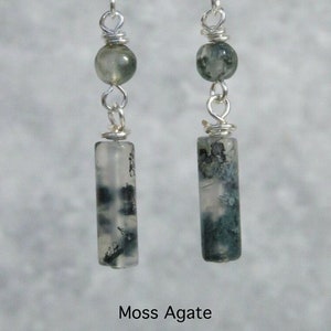 Gemstone Leverback Dangle Earrings. Gold, Silver, Rose Gold Plated Lever Backs. Moss Agate, Amethyst, Lapis lazuli, Rose Quartz