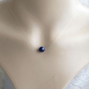 Floating Illusion Necklace With A Single Lapis Lazuli Gemstone Pendant. | Transparent Invisible Necklace A Blue Lapis Lazuli Gemstone.