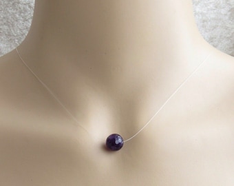 Simple Minimalist 10mm Faceted Amethyst Floating Illusion Necklace