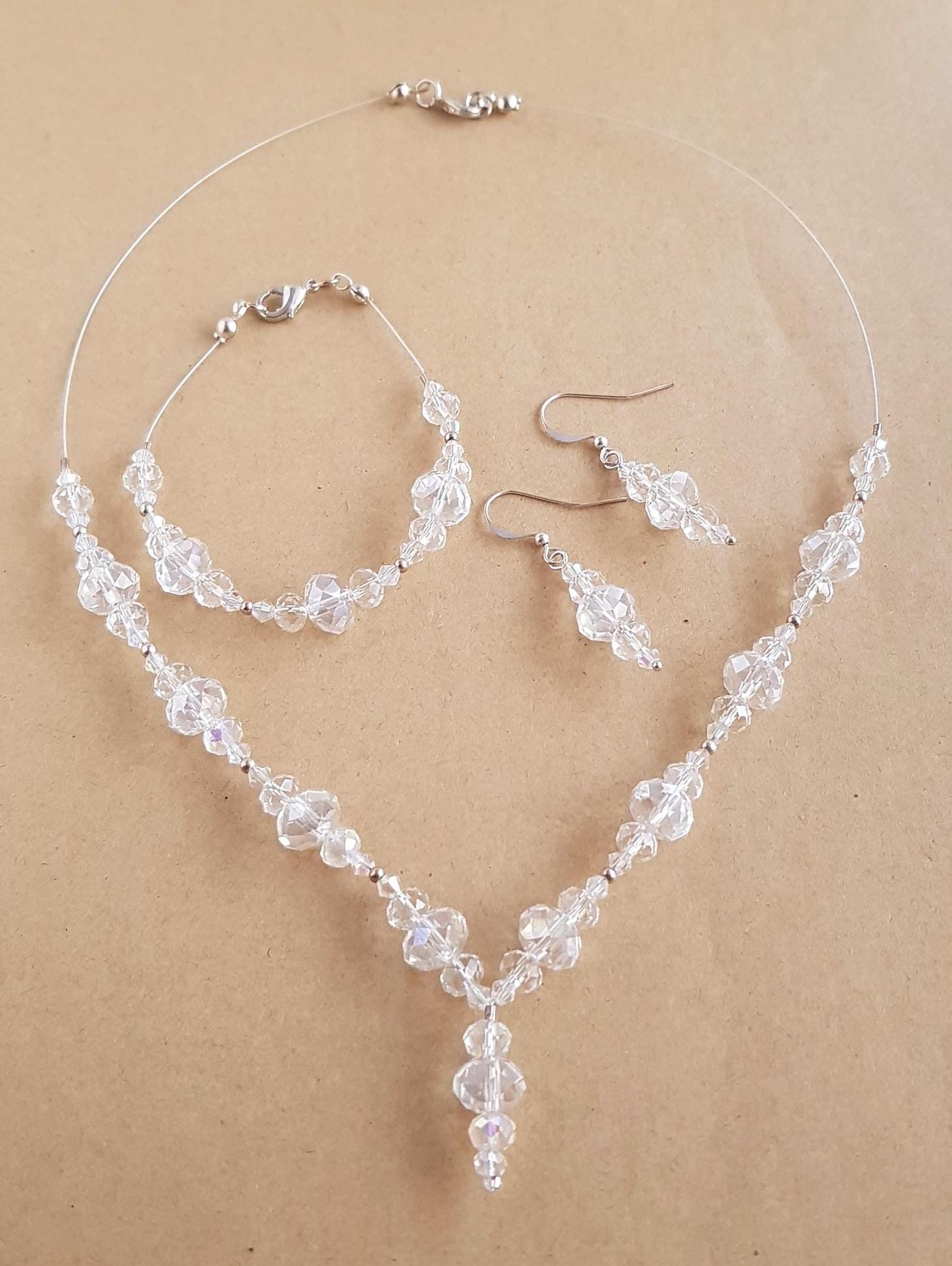 ADRAMATA Set di gioielli da sposa in cristallo per donna Collana con strass Orecchini da sposa damigella d'onore