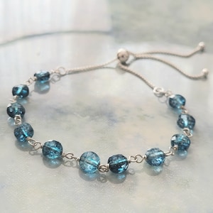 Kyanite Gemstone Sterling Silver adjustable slider clasp bracelet