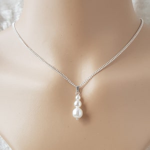 Round White Pearl Pendant Necklace, AB Crystal & White Preciosa Pearl Pendant On A Silver Plated Chain. Bride, Bridesmaids Jewellery