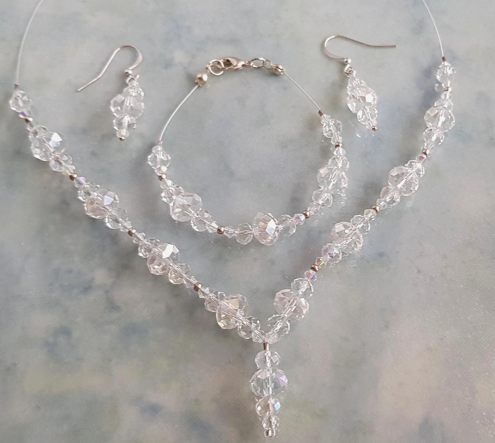 Joyería Mujer KGDUYC - Collar Pulsera Pendientes Y Clutch Plateado Para Bodas
