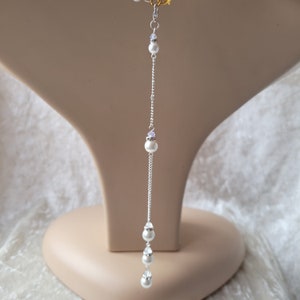 Colar com pérolas de vidro e cristais. Correntes para costas abertas, para decote profundo, costas nuas, casamento, baile de formatura, vestido de festa.