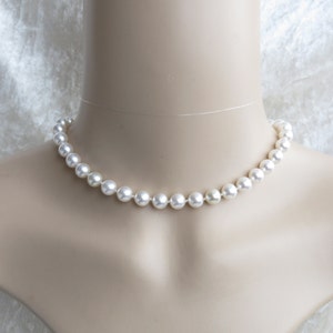 14” 925 Sterling Silver Swarovski Pearl Necklac.| Swarovski White Crystal Pearl Choker.| Simple Classic Round Pearl Necklace