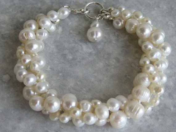 Multi Strand Freshwater Pearl Bracelet Silver Gold Plated 3 Strands of Different Sized Pearls. 3 Strand Twisted Fresh Water Pearl Bracelet Etsy UK