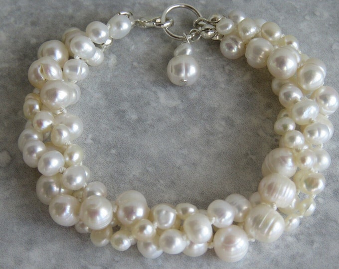 Multi Strand Freshwater Pearl Bracelet Silver Gold Plated 3 Strands of ...