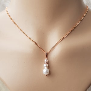 Round White Pearl Pendant Necklace, AB Crystal & White Preciosa Pearl Pendant On A Rose Gold Plated Chain. Bride, Bridesmaids Jewellery