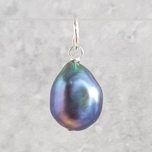 Black Peacock Freshwater Pearl Pendant (No Necklace). 925 Sterling Silver Freshwater Pearl Charm To Add To Your Necklace Chain or Bracelet.