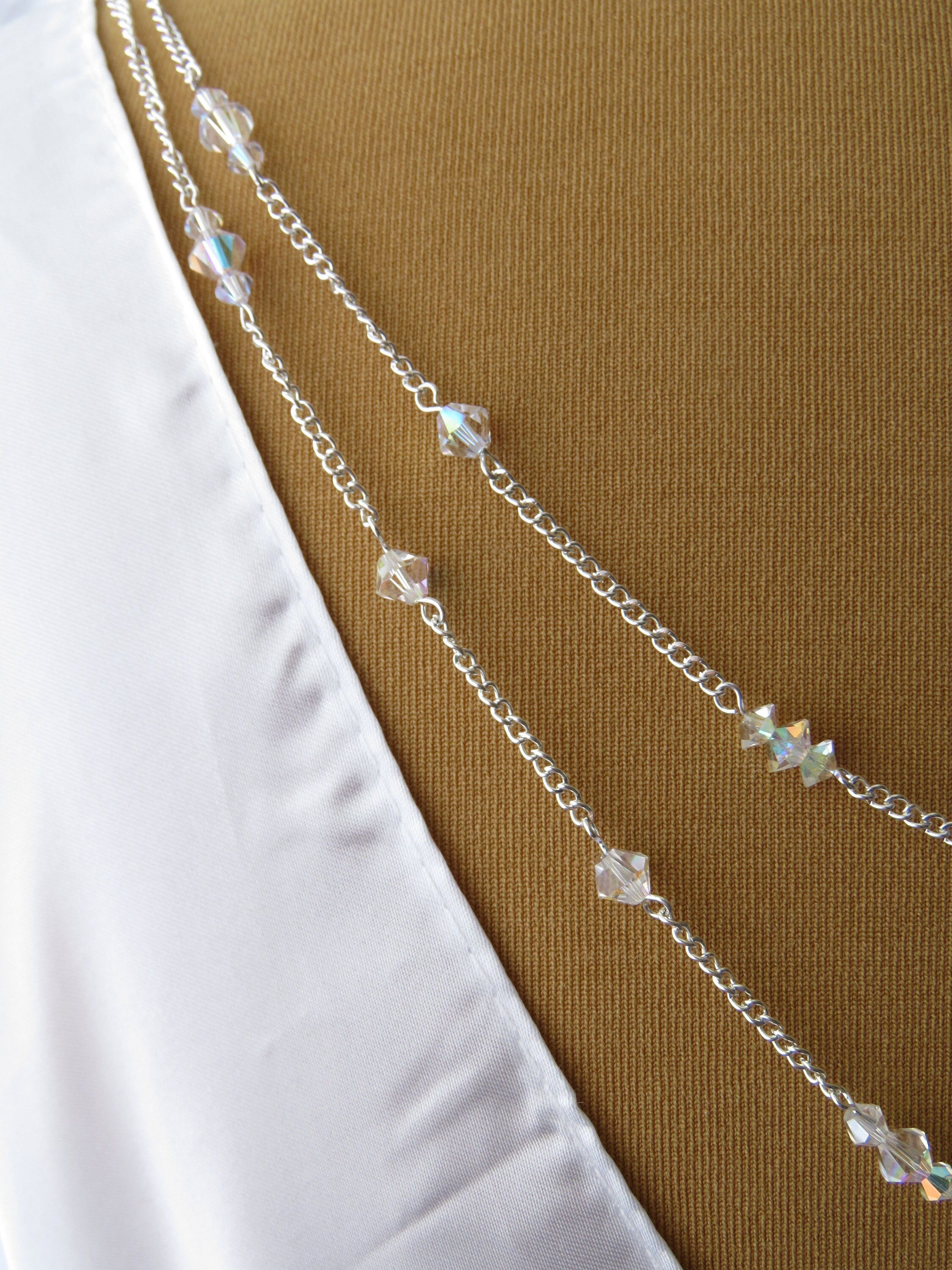 Preciosa AB Crystal Back Necklace. 2 Rows Back Chains, Bridal Back ...
