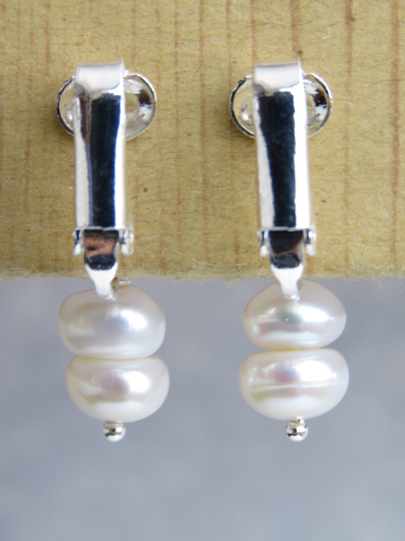 Freshwater Pearl Clip on Dangle Earrings for Non Pierce Ears, Gold