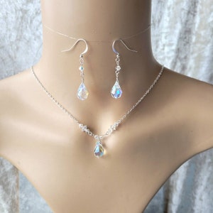 Preciosa Glass Crystal Necklace and Earring Set, AB crystals for wedding anniversary prom gift