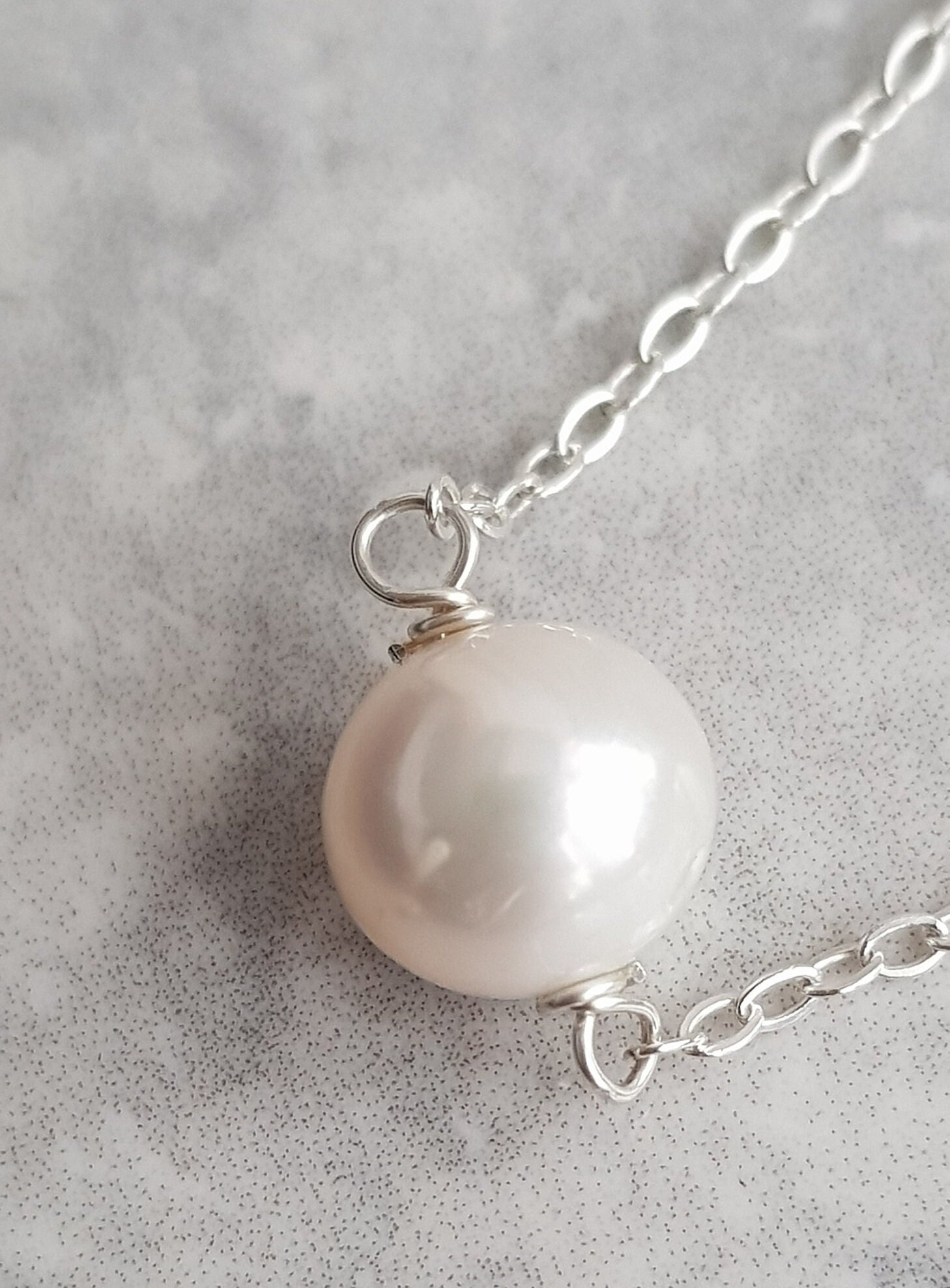 White Freshwater Pearl on a 925 Sterling Silver Chain. Single