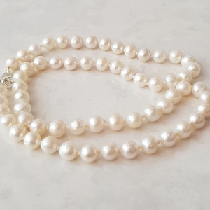 White Freshwater Pearl Necklace |White Pearl Silver Plated 18 inch Necklace. | Weddings Brides Bridesmaids.