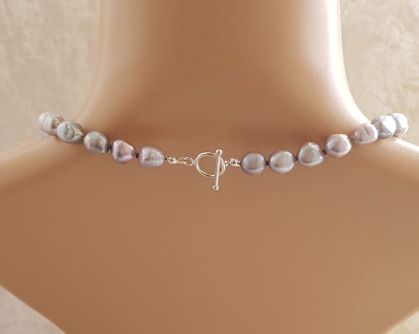 Collana Con Perle Coltivate D'acqua Dolce, Chiusura E Pendente In Oro Bianco 18kt E Diamante 3 - Foto 4