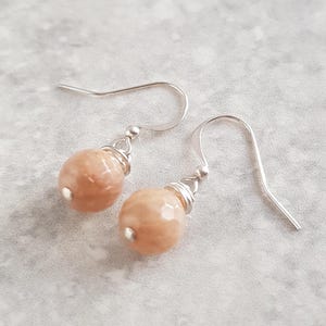 Faceted Sunstone Dangle Earrings. Gold, Silver, Rose Gold Plated Semi Precious Sunstone Earrings. Sunstone Gemstone Hook Earrings