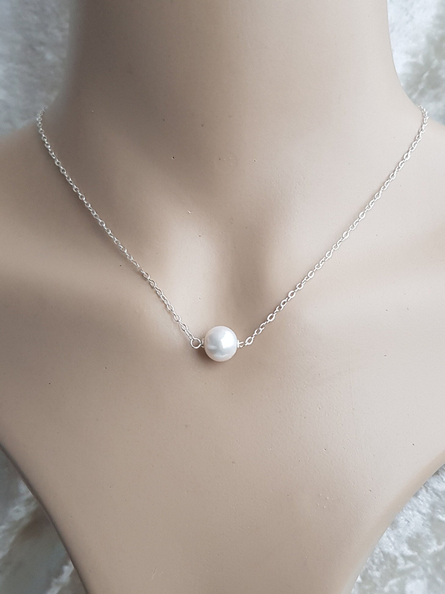 PRY シュウト　 Silver & White Pearl Necklace 7.5-8.0mm Freshwater Cultured Pearl Strand Necklace with