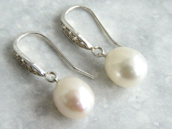 Orecchini Pendenti In Argento Sterling 925 Con Perle D'Acqua Dolce 9mm – Bianco, Eleganti, 22mm