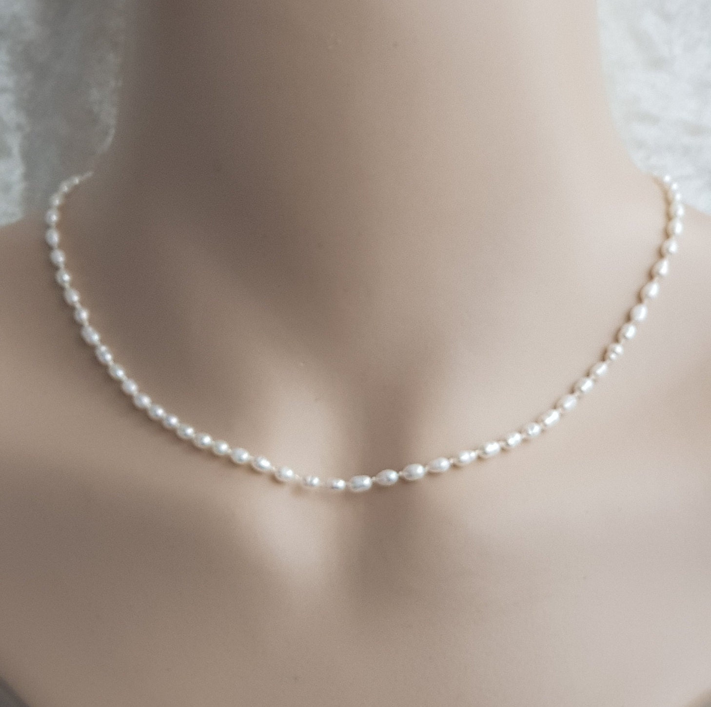 Silver Plated Tiny Freshwater Seed Pearl Choker With Extension