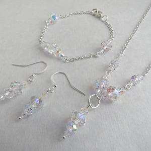 Preciosa AB Crystal Necklace, Bracelet And Earrings. Handmade 3 piece jewellery set.  Wedding Jewellery, bridal, bridesmaid, Prom