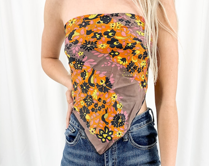 Vintage Silk Scarf |  Hair Scarf | Neckerchief | Braid Scarf | Scarf Top | Face Mask