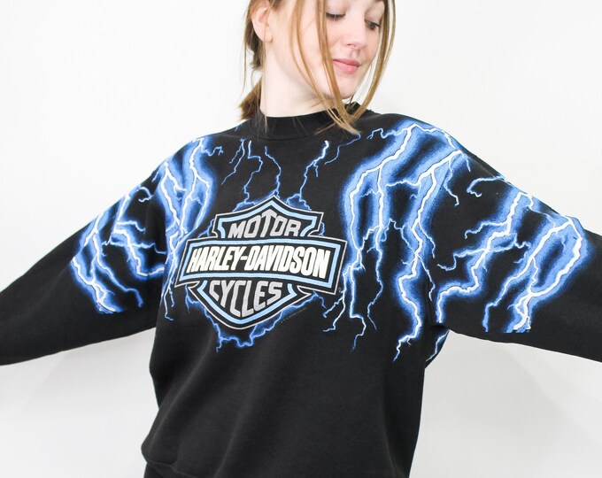 Harley Davidson Vintage All Over Print Lightning Sweatshirt - L