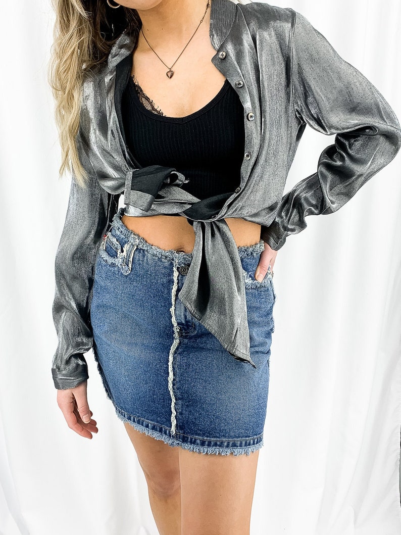 Metallic Silver Vintage Blouse S