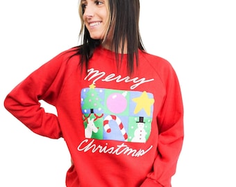 メリークリスマス - L / ヴィンテージアグリークリスマススウェットシャツ / ホリデー / パーティー