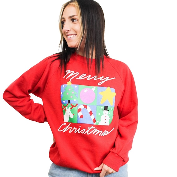 Merry Christmas - L / Vintage Ugly Christmas Sweatshirt / Holiday / Party
