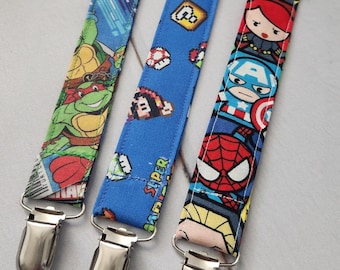 Fun character pacifier clip set